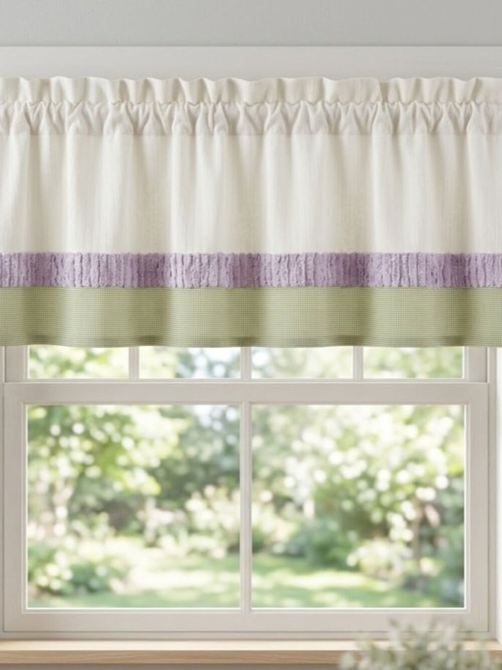 WENDY BELLISSIMO Valance Pair Yellow Striped Lavender Chenille Gingham Valances